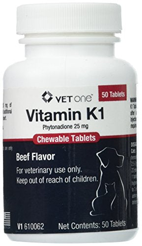Tabletas Masticables de Vitamina K1 Vet One - Vitaminas Masticables con Sabor a Res para Perros y Gatos (50 Tabletas, 25mg de Fitonadiona) - imagen 2