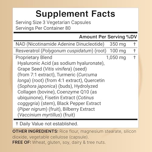NatureBell Complejo NAD+ 11 en 1 de 1,500 mg por porción, 240 cápsulas vegetales | Suplemento NMN alternativo | NAD con Resveratrol, CoQ10, Ácido - imagen 2