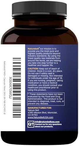 NatureBell Complejo NAD+ 11 en 1 de 1,500 mg por porción, 240 cápsulas vegetales | Suplemento NMN alternativo | NAD con Resveratrol, CoQ10, Ácido - imagen 8