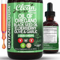 Gotas de Aceite de Orégano Clean Nutra con Aceite de Semilla Negra, Saúco, Vitamina D3 K2, Ajo y Zinc, Suplemento Líquido Vegano de 2 Fl Oz - imagen 1
