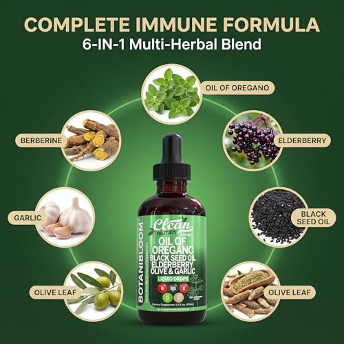 Gotas de Aceite de Orégano Clean Nutra con Aceite de Semilla Negra, Saúco, Vitamina D3 K2, Ajo y Zinc, Suplemento Líquido Vegano de 2 Fl Oz - imagen 4
