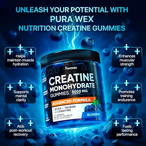 Gomitas de Creatina Monohidratada PURA WEX NUTRITION 8500mg para Hombres y Mujeres - Chews Pre Entreno para Crecimiento Muscular, Fuerza y Energía, - imagen 3