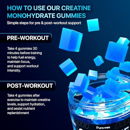 Gomitas de Creatina Monohidratada PURA WEX NUTRITION 8500mg para Hombres y Mujeres - Chews Pre Entreno para Crecimiento Muscular, Fuerza y Energía, - imagen 8