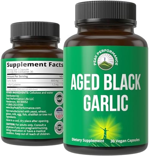 Cápsulas de Ajo Negro Aged de Peak Performance. Suplemento Vegano Crudo y Puro sin Olor para Colesterol y Apoyo Inmunológico. - imagen 1