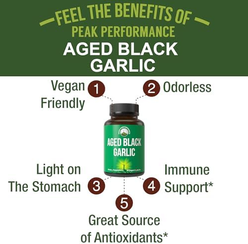 Cápsulas de Ajo Negro Aged de Peak Performance. Suplemento Vegano Crudo y Puro sin Olor para Colesterol y Apoyo Inmunológico. - imagen 2