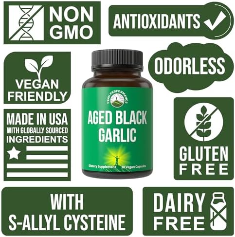Cápsulas de Ajo Negro Aged de Peak Performance. Suplemento Vegano Crudo y Puro sin Olor para Colesterol y Apoyo Inmunológico. - imagen 3