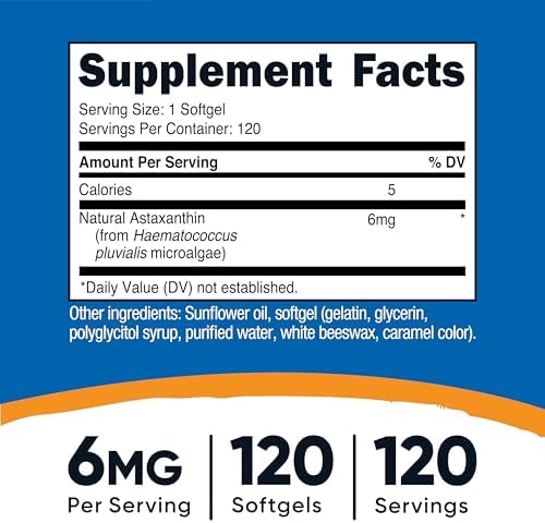 Astaxantina Nutricost 6mg, No GMO y Sin Gluten, 120 Cápsulas Blandas (Suministro para 4 Meses) - imagen 2