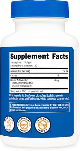 Astaxantina Nutricost 6mg, No GMO y Sin Gluten, 120 Cápsulas Blandas (Suministro para 4 Meses) - imagen 4