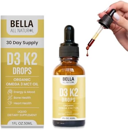 Gotas Líquidas de Vitamina D3 K2 Bella 5000 IU (Sin Sabor) - Omega 3 con Aceite MCT - Gotas de Vitamina D para Adultos que Apoyan la Salud del - imagen 1