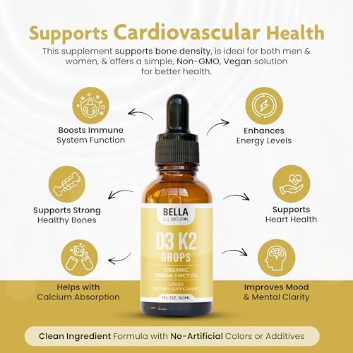 Gotas Líquidas de Vitamina D3 K2 Bella 5000 IU (Sin Sabor) - Omega 3 con Aceite MCT - Gotas de Vitamina D para Adultos que Apoyan la Salud del - imagen 3