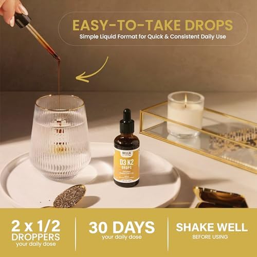 Gotas Líquidas de Vitamina D3 K2 Bella 5000 IU (Sin Sabor) - Omega 3 con Aceite MCT - Gotas de Vitamina D para Adultos que Apoyan la Salud del - imagen 5