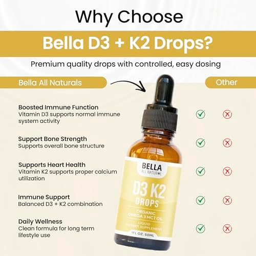 Gotas Líquidas de Vitamina D3 K2 Bella 5000 IU (Sin Sabor) - Omega 3 con Aceite MCT - Gotas de Vitamina D para Adultos que Apoyan la Salud del - imagen 7