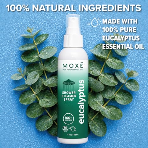 Bruma de Ducha de Aceite de Eucalipto MOXĒ, Spray de Vapor Spa, 100% Aceites Esenciales Naturales, Hecho en EE. UU., Aromaterapia, Alivio de - imagen 3
