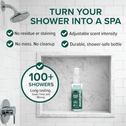 Bruma de Ducha de Aceite de Eucalipto MOXĒ, Spray de Vapor Spa, 100% Aceites Esenciales Naturales, Hecho en EE. UU., Aromaterapia, Alivio de - imagen 4