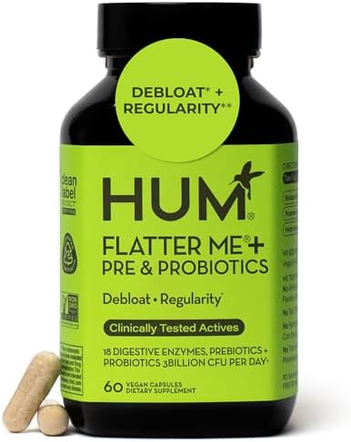 HUM Flatter Me Enzimas Digestivas con Prebióticos y Probióticos, Suplemento para la Salud Digestiva, 60 Cápsulas Veganas para Aliviar la Distensión - imagen 1