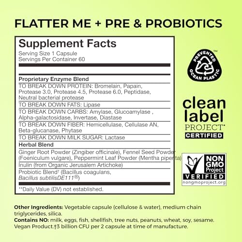 HUM Flatter Me Enzimas Digestivas con Prebióticos y Probióticos, Suplemento para la Salud Digestiva, 60 Cápsulas Veganas para Aliviar la Distensión - imagen 3