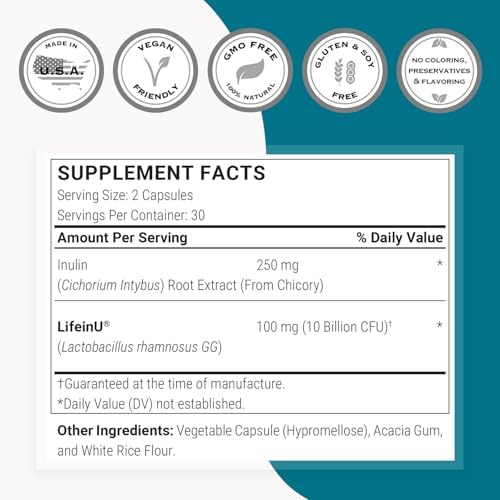Suplemento de Lactobacillus Rhamnosus GG 10 Mil Millones CFU al Día (Probiótico LGG con Inulina) - 60 Cápsulas DR Sin OGM y Sin Gluten - imagen 4