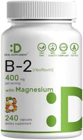 SUPLEMENTO DEAL Vitamina B2 400mg (Riboflavina) con Magnesio Glicinato 400mg, 240 Cápsulas – Apoyo 2 en 1 para Sistema Nervioso, Ánimo y Energía - imagen 1