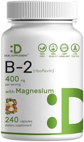 SUPLEMENTO DEAL Vitamina B2 400mg (Riboflavina) con Magnesio Glicinato 400mg, 240 Cápsulas – Apoyo 2 en 1 para Sistema Nervioso, Ánimo y Energía - imagen 1