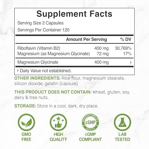 SUPLEMENTO DEAL Vitamina B2 400mg (Riboflavina) con Magnesio Glicinato 400mg, 240 Cápsulas – Apoyo 2 en 1 para Sistema Nervioso, Ánimo y Energía - imagen 2