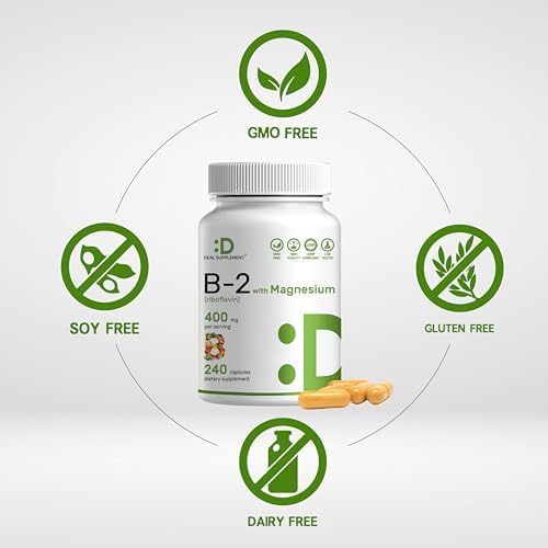 SUPLEMENTO DEAL Vitamina B2 400mg (Riboflavina) con Magnesio Glicinato 400mg, 240 Cápsulas – Apoyo 2 en 1 para Sistema Nervioso, Ánimo y Energía - imagen 3
