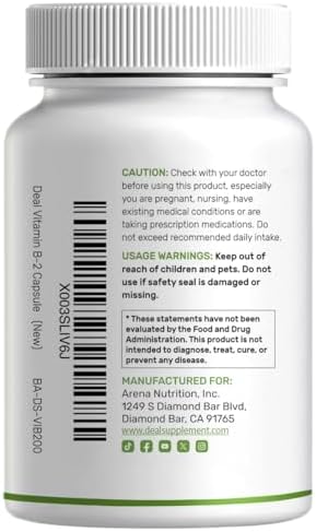 SUPLEMENTO DEAL Vitamina B2 400mg (Riboflavina) con Magnesio Glicinato 400mg, 240 Cápsulas – Apoyo 2 en 1 para Sistema Nervioso, Ánimo y Energía - imagen 7