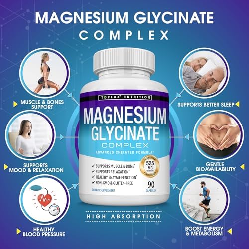 Suplemento de Magnesio Glicinato 525mg - Alta Absorción, Vegano y No GMO, 90 Cápsulas para Músculos, Sueño, Calambres y Recuperación - imagen 3