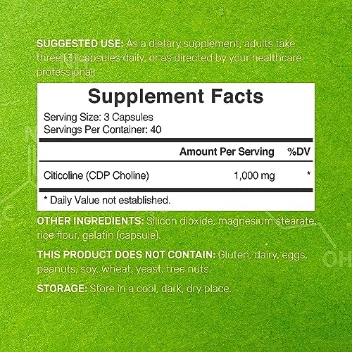 Citicolina CDP Colina, 1,000mg por porción, 120 cápsulas – Suplemento de colina de alta potencia – Propiedades nootrópicas de vitamina B – Promueve - imagen 2