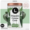 Tampones de Algodón L. Regular, Absorbencia Regular, Núcleo de Algodón Orgánico, Sin Pesticidas Sintéticos ni Fragancias, 84 Piezas (2 Paquetes de 42) - imagen 1