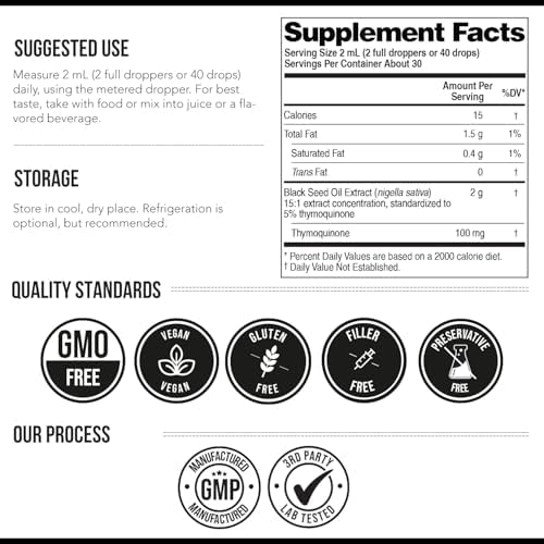 Aceite de Semilla Negra Líquido | 5% Timoquinona - TQ-Advanced® | Alta Potencia - 100 mg por Porción - Concentrado 15:1 de Extracto de Nigella - imagen 7