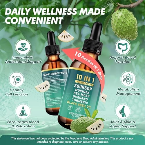 Gotas Líquidas de Amargura Royavita con Extracto de Guanábana, Ashwagandha, Musgo Marino y Aceite de Semilla Negra, 2 FL Oz - Bienestar Inmunológico - imagen 3