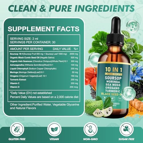 Gotas Líquidas de Amargura Royavita con Extracto de Guanábana, Ashwagandha, Musgo Marino y Aceite de Semilla Negra, 2 FL Oz - Bienestar Inmunológico - imagen 6