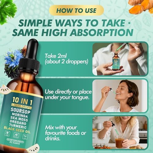 Gotas Líquidas de Amargura Royavita con Extracto de Guanábana, Ashwagandha, Musgo Marino y Aceite de Semilla Negra, 2 FL Oz - Bienestar Inmunológico - imagen 7