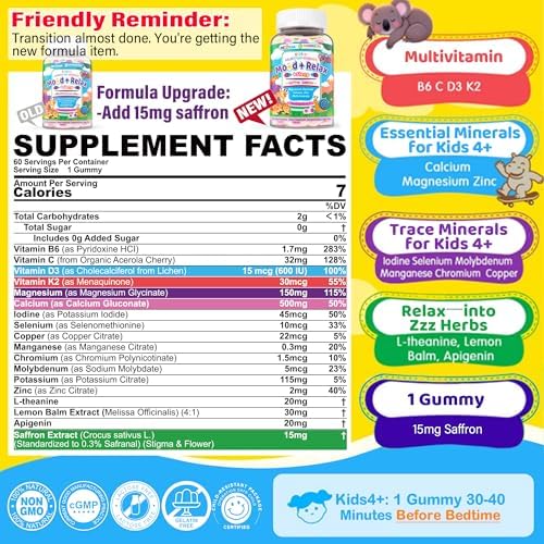 Gomitas de Sueño Mágico para Niños 4+, Magnesio + Azafrán, Sin Melatonina, Calcio y Zinc, Multivitaminas, Solo 1 Gummy para un Sueño Dulce - imagen 2