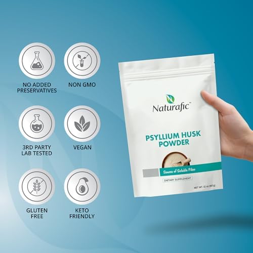 Psyllium Husk Powder Naturafic Sin Sabor – Suplemento de Fibra Digestiva para Regularidad Intestinal y Salud Digestiva – 32oz, No GMO, Sin Gluten, - imagen 3