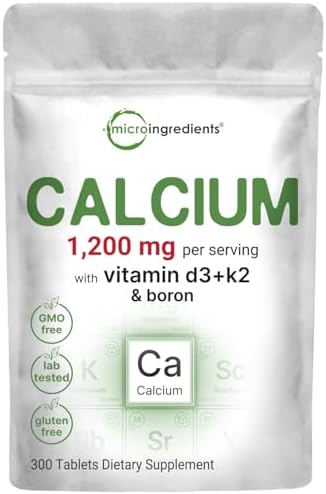 Calcio 1,200mg con Vitamina D3 y K2, 300 Tabletas | Suplementos de Calcio para Hombres y Mujeres | Apoyo Mineral para Huesos, Dientes, Colon y Salud - imagen 1