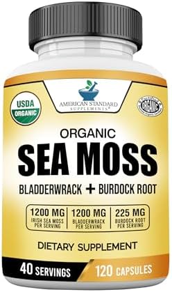 Suplementos American Standard Organic Sea Moss, Cápsulas de Bladderwrack y Raíz de Bardana - 1200mg Seamoss, 1200mg Bladderwrack, 225mg Raíz de - imagen 1