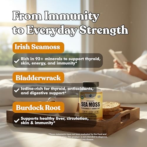 Suplementos American Standard Organic Sea Moss, Cápsulas de Bladderwrack y Raíz de Bardana - 1200mg Seamoss, 1200mg Bladderwrack, 225mg Raíz de - imagen 7