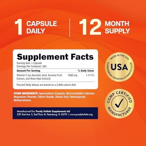 Vitamina C 1000mg | Soporte Inmunológico | Cápsulas de Liberación Prolongada | Suministro para 1 Año | Suplemento de Vitamina C con Cereza Acerola y - imagen 7