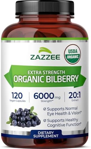 Zazzee Extracto de Arándano Silvestre Orgánico USDA 20:1, 120 Cápsulas Veganas, Suministro para 4 Meses, Salud Visual y Antioxidantes, Hecho en EE. - imagen 1
