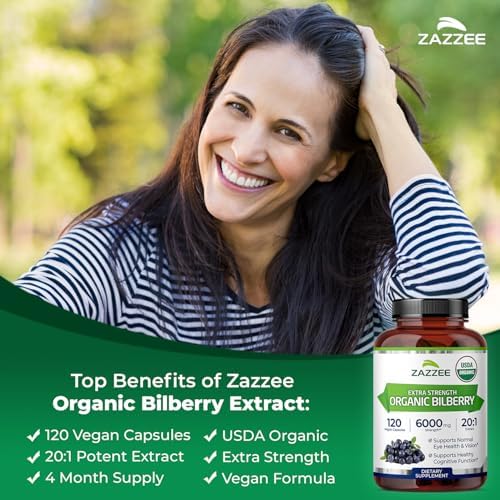 Zazzee Extracto de Arándano Silvestre Orgánico USDA 20:1, 120 Cápsulas Veganas, Suministro para 4 Meses, Salud Visual y Antioxidantes, Hecho en EE. - imagen 4