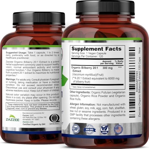 Zazzee Extracto de Arándano Silvestre Orgánico USDA 20:1, 120 Cápsulas Veganas, Suministro para 4 Meses, Salud Visual y Antioxidantes, Hecho en EE. - imagen 6