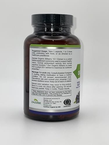 Zazzee Extracto de Arándano Silvestre Orgánico USDA 20:1, 120 Cápsulas Veganas, Suministro para 4 Meses, Salud Visual y Antioxidantes, Hecho en EE. - imagen 8