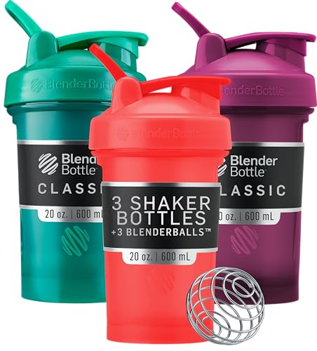 Botellas Mezcladoras BlenderBottle Classic V2 para Batidos de Proteína y Pre Entreno, 20 Onzas (Paquete de 3), Rojo, Verde, Ciruela - imagen 4