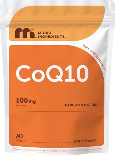 Micro Ingredients CoQ10 100 mg por porción, 240 Softgels | Suplemento de Coenzima Q10 (Ubiquinona) | Con Aceite MCT | Sin OGM, Sin Gluten - imagen 1