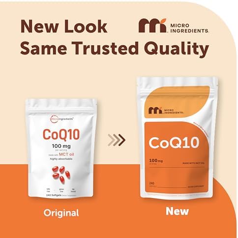 Micro Ingredients CoQ10 100 mg por porción, 240 Softgels | Suplemento de Coenzima Q10 (Ubiquinona) | Con Aceite MCT | Sin OGM, Sin Gluten - imagen 3