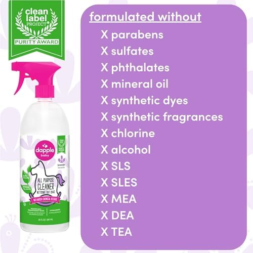 Limpiador Multiusos Dapple Baby, Hipoalergénico para Juguetes, Sillas Altas, Columpios, Mesas, a Base de Plantas, 1 Bomba Incluida, Lavanda, 30 Fl Oz - imagen 3