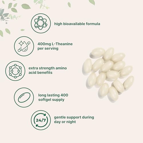 Micro Ingredients L-Theanine 400mg, 400 Cápsulas Blandas | Alta Biodisponibilidad con Aceite de Coco | Suplemento de Relajación y Enfoque | Sin OGM, - imagen 3