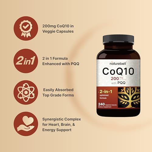 NatureBell CoQ10 200mg con PQQ, 240 Cápsulas Veganas | Alta Absorción Estable – Soporte Antioxidante para el Corazón y Energía – Suplemento Extra - imagen 3