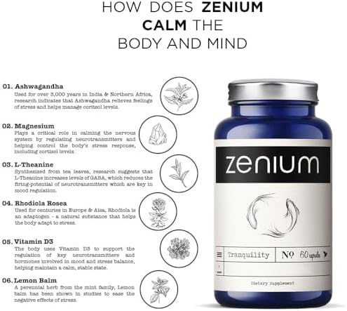 Suplemento Zenium para Alivio del Estrés - Apoya el Estado de Ánimo y la Concentración Mental - Relájate y Siente Calma - Con Ashwagandha, Magnesio y - imagen 4